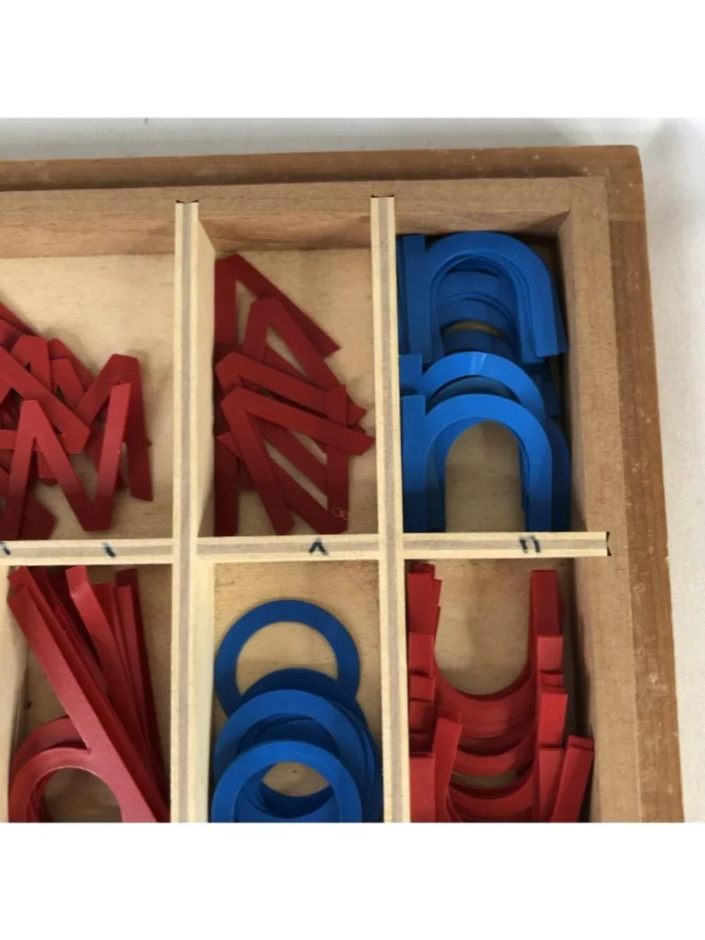 Montessori Movable Alphabet Letters Wooden Storage Box Red Blue Learning Toy